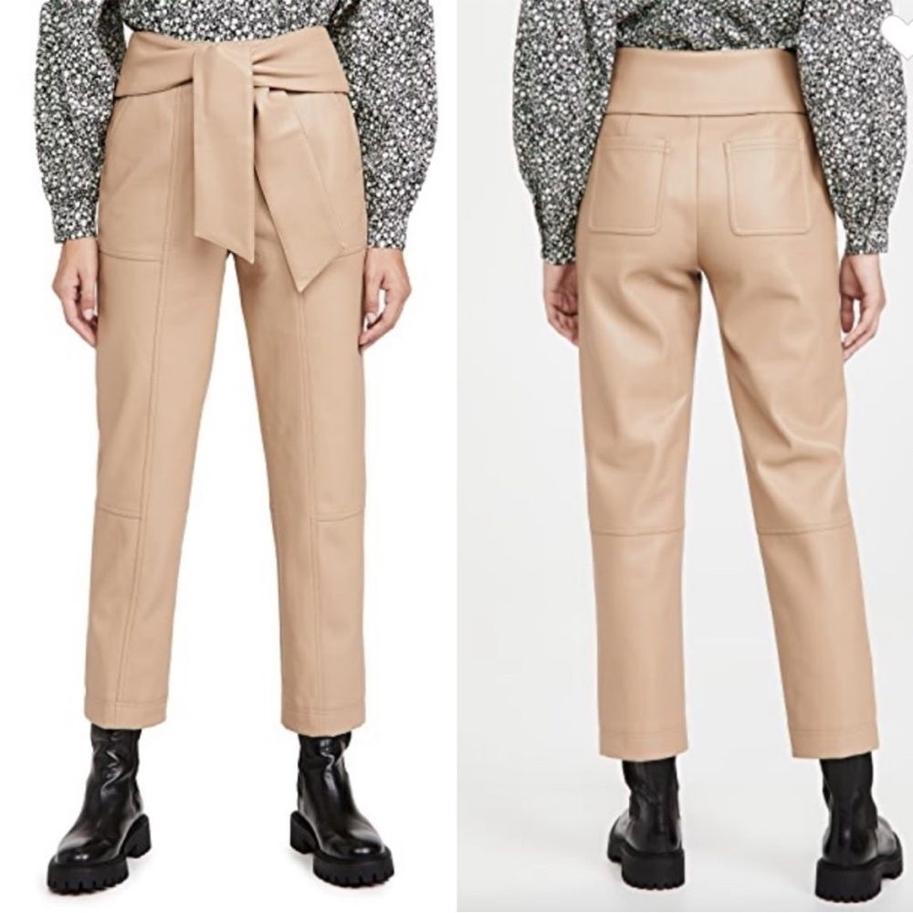 Jonathan Simkhai Tessa Vegan Leather Tie Pants‎ Lined Pants Nude Beige 6